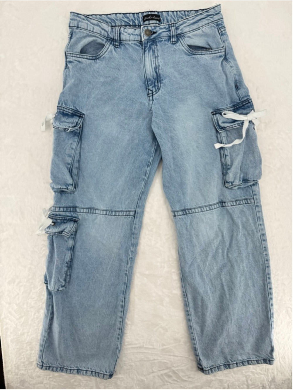 Derek Heart Baggy Cargo Jeans Stone Washed Flat Back Cotton Junior Size 11